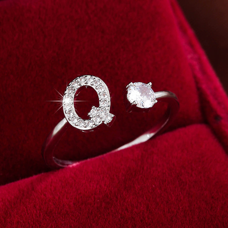 Nova – Modern open ring with initial and cubic zirconias