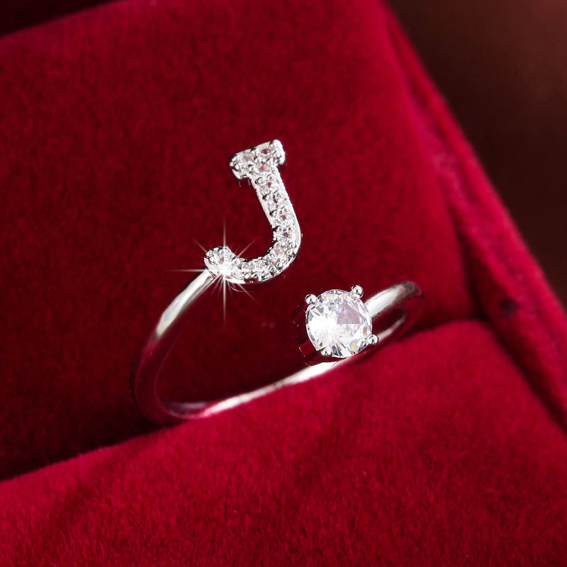 Nova – Modern open ring with initial and cubic zirconias