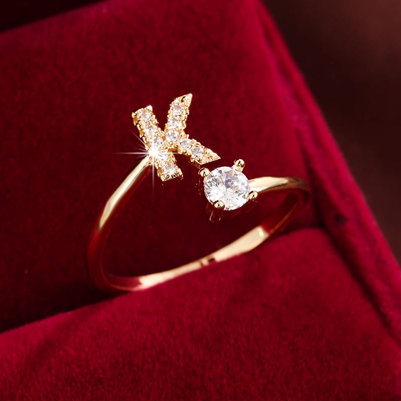 Nova – Modern open ring with initial and cubic zirconias