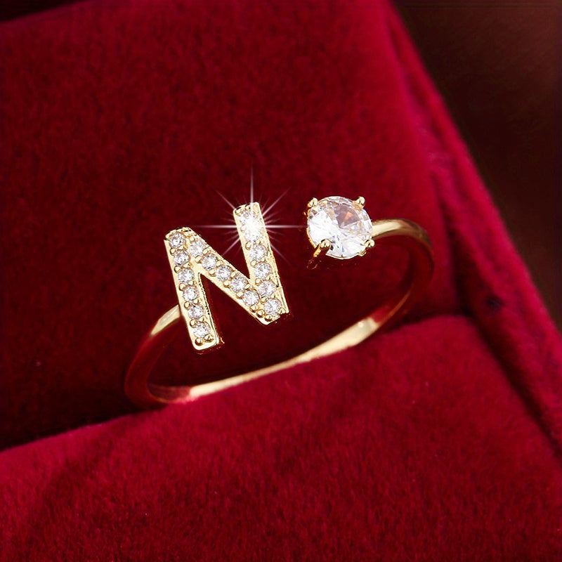 Nova – Modern open ring with initial and cubic zirconias