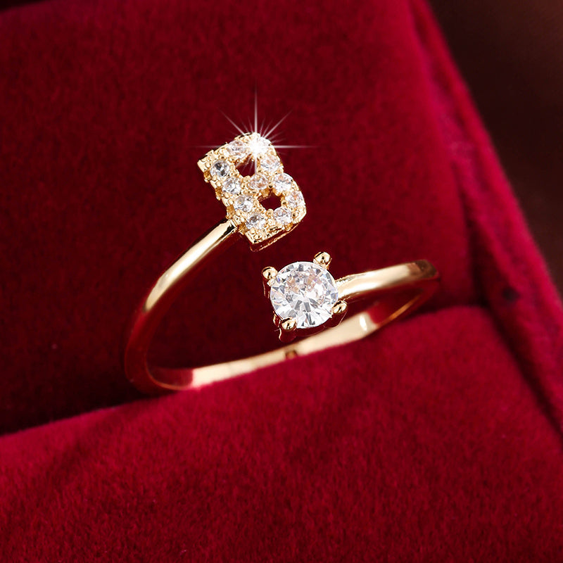 Nova – Modern open ring with initial and cubic zirconias