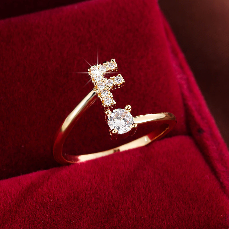 Nova – Modern open ring with initial and cubic zirconias