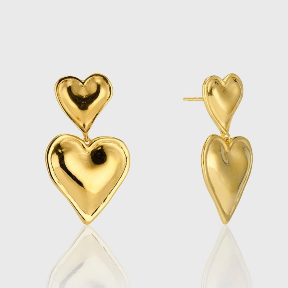 Double Heart Earrings - Statement Earring with Two Hearts