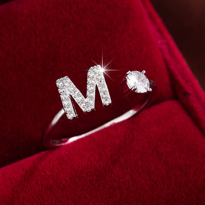Nova – Modern open ring with initial and cubic zirconias