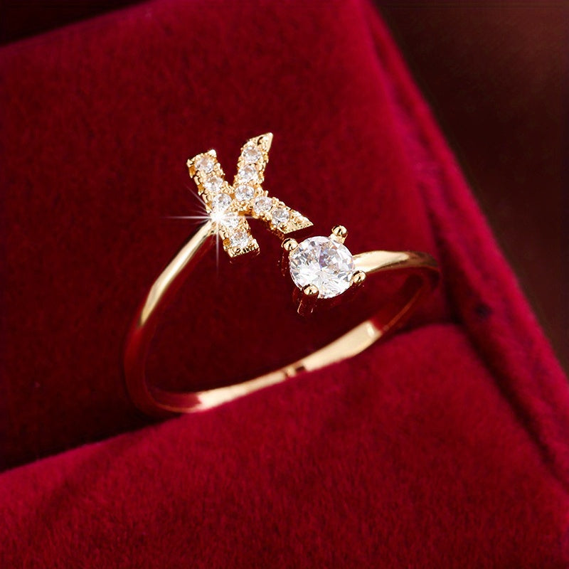 Nova – Modern open ring with initial and cubic zirconias