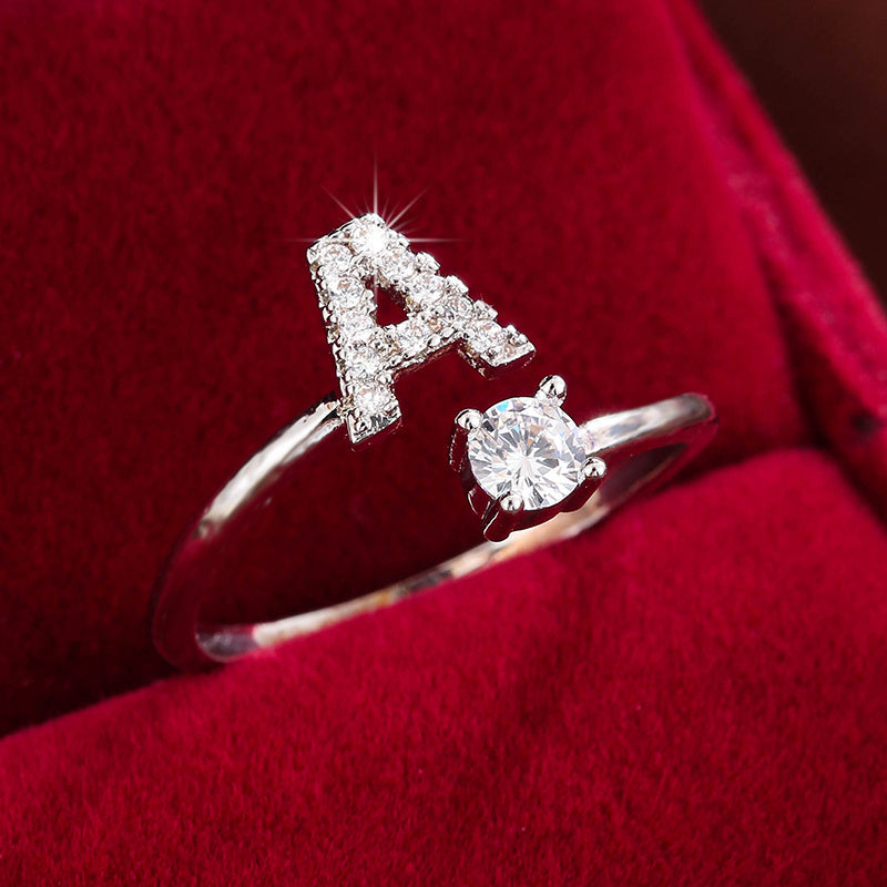 Nova – Modern open ring with initial and cubic zirconias