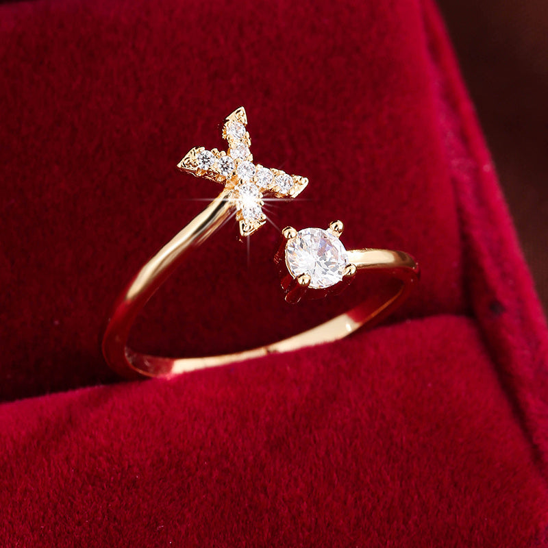 Nova – Modern open ring with initial and cubic zirconias