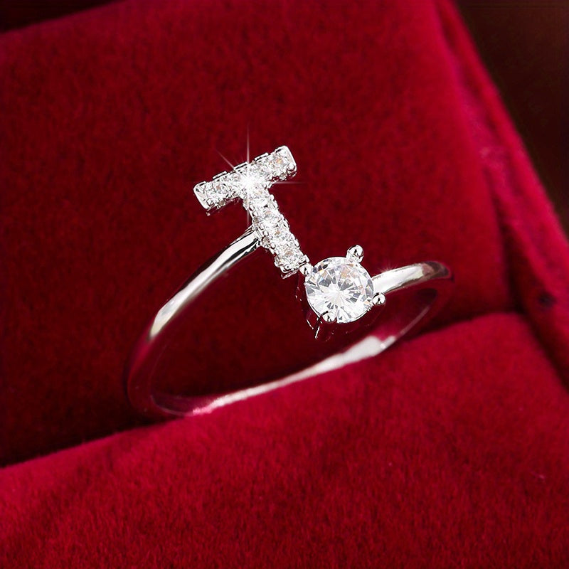 Nova – Modern open ring with initial and cubic zirconias
