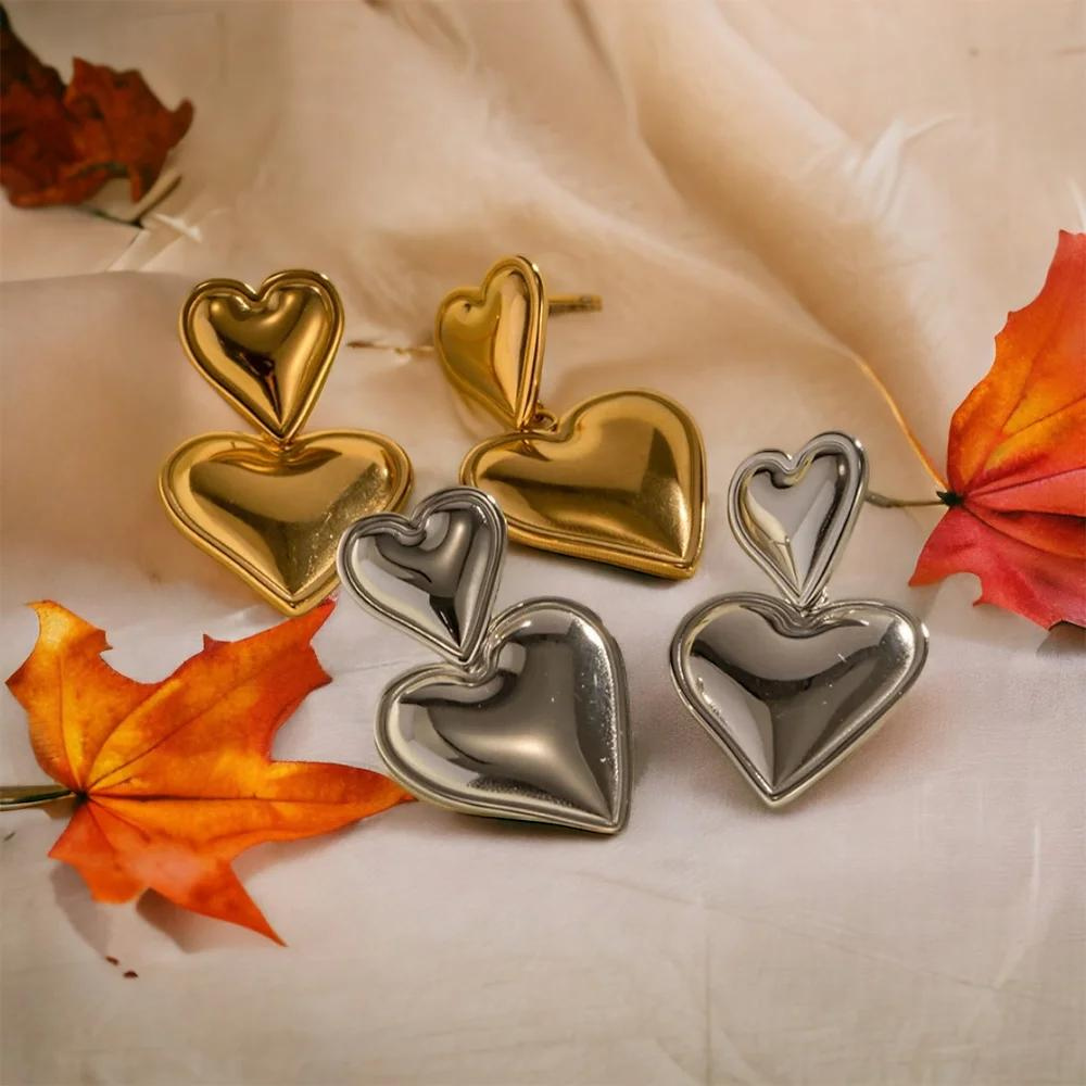 Double Heart Earrings - Statement Earring with Two Hearts