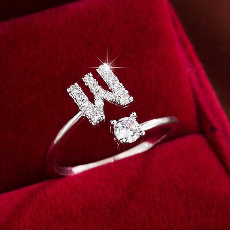 Nova – Modern open ring with initial and cubic zirconias