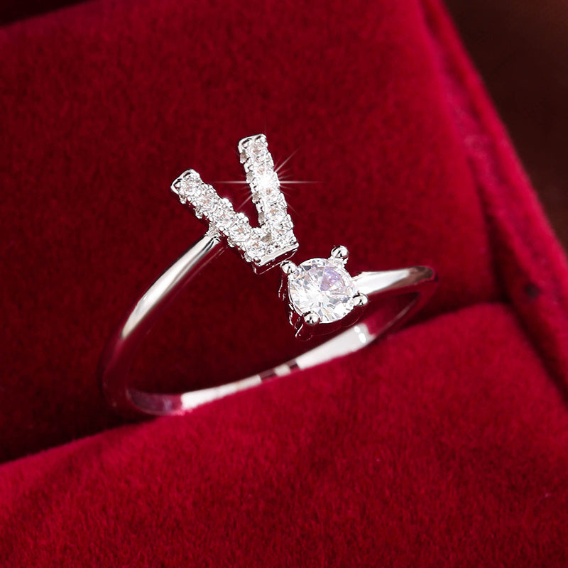 Nova – Modern open ring with initial and cubic zirconias