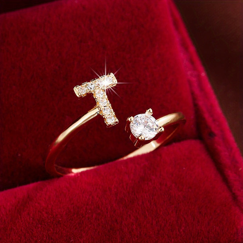 Nova – Modern open ring with initial and cubic zirconias