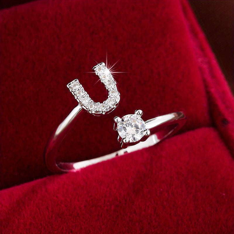Nova – Modern open ring with initial and cubic zirconias