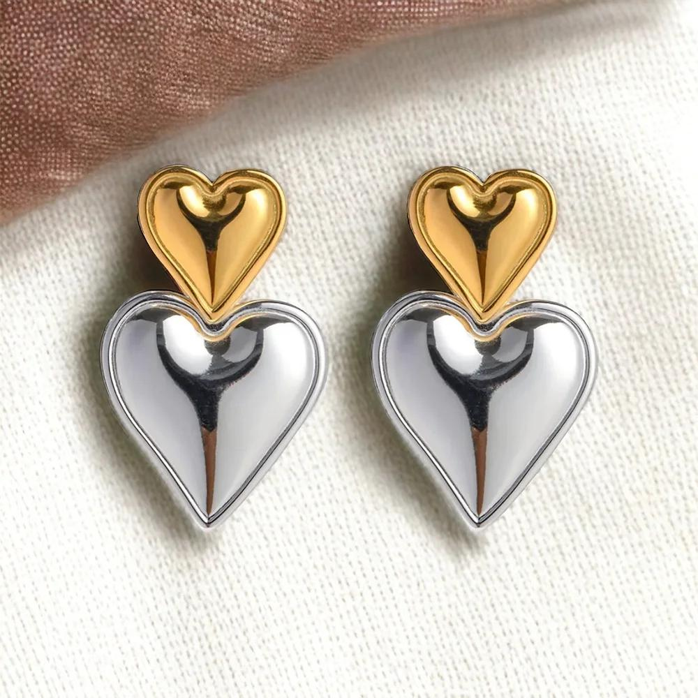 Double Heart Earrings - Statement Earring with Two Hearts
