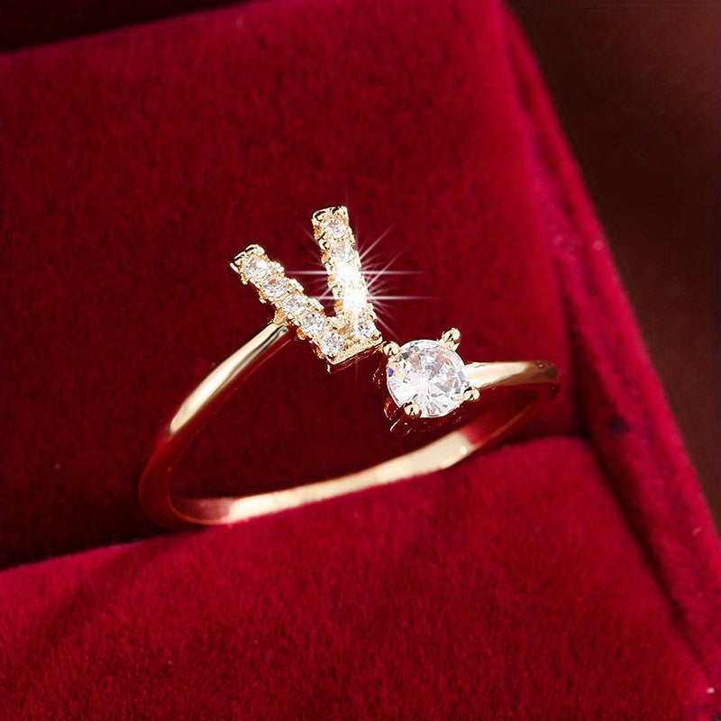 Nova – Modern open ring with initial and cubic zirconias