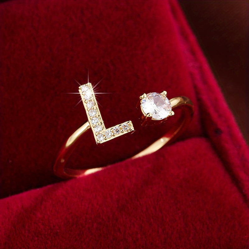 Nova – Modern open ring with initial and cubic zirconias