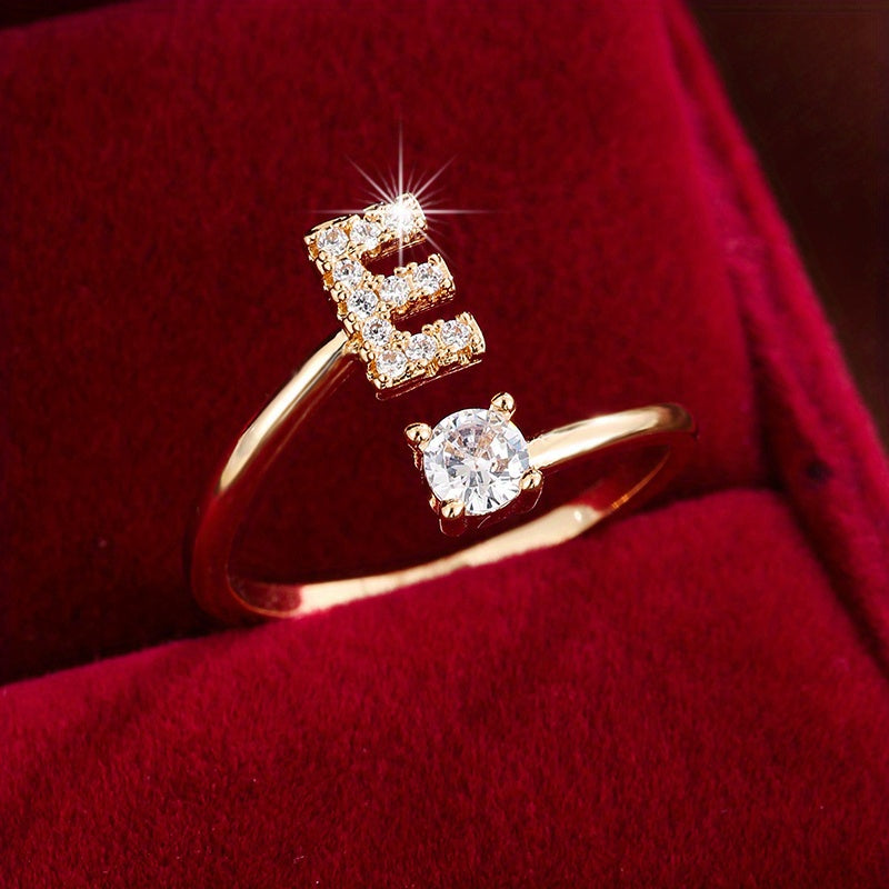 Nova – Modern open ring with initial and cubic zirconias