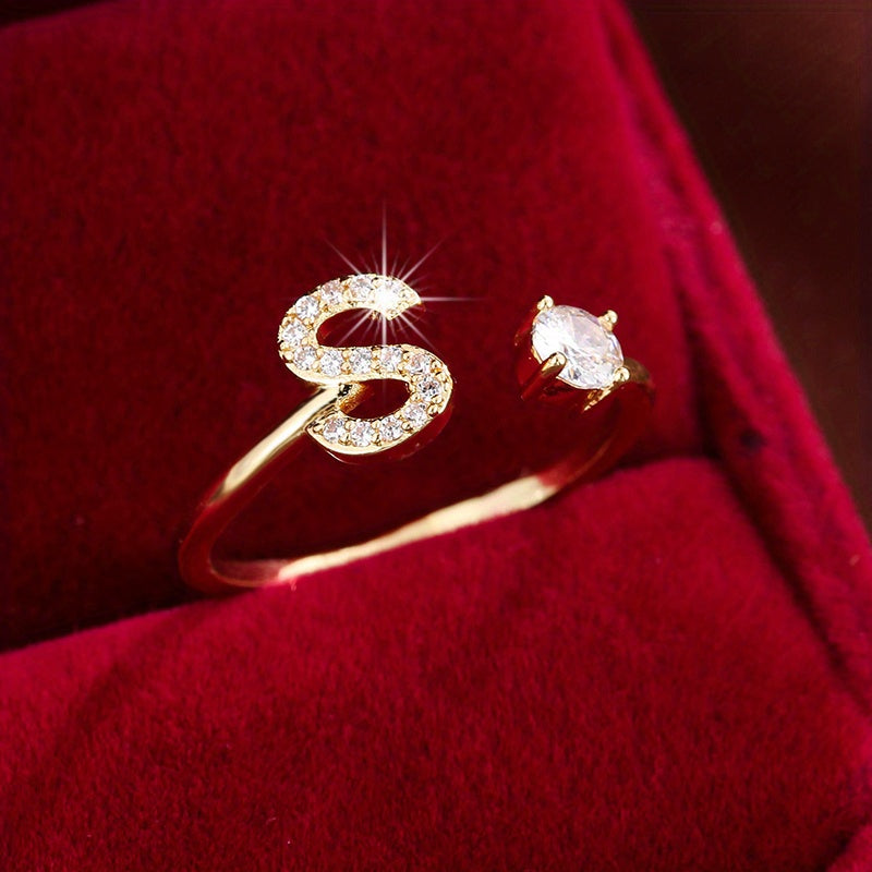 Nova – Modern open ring with initial and cubic zirconias