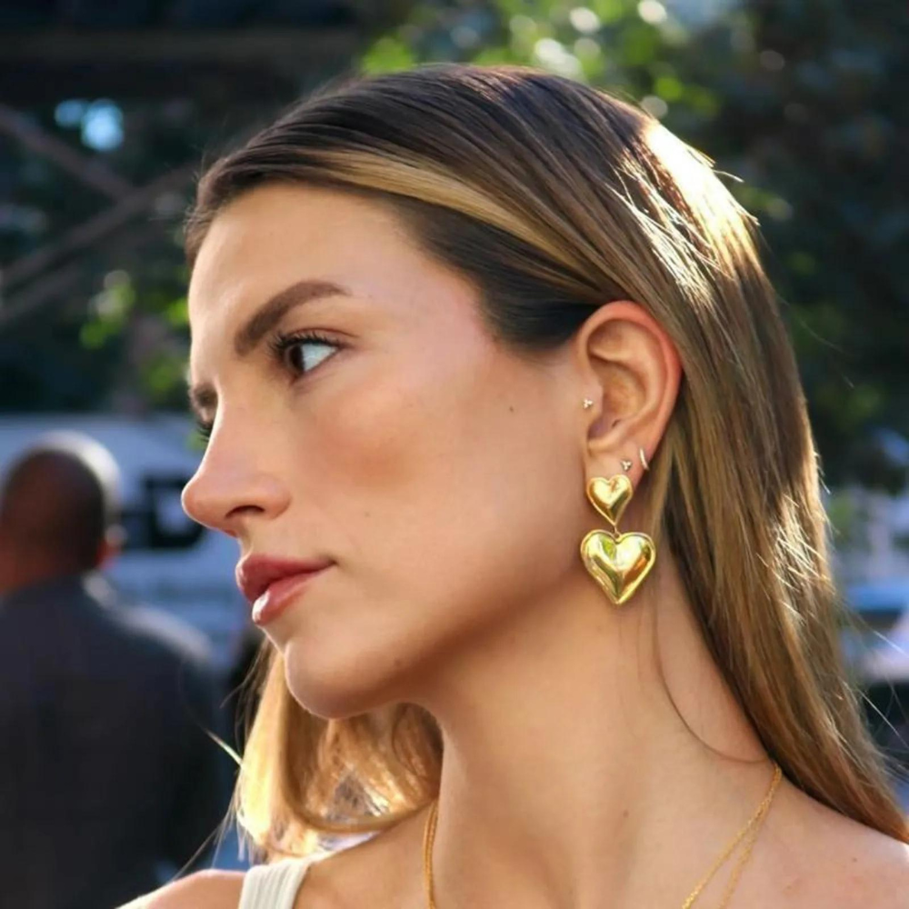 Double Heart Earrings - Statement Earring with Two Hearts