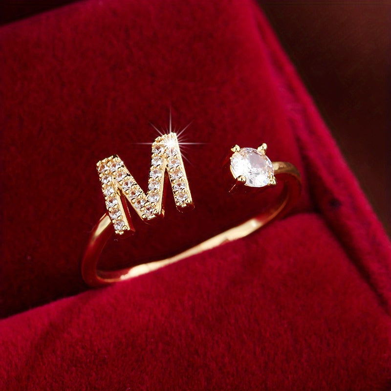 Nova – Modern open ring with initial and cubic zirconias