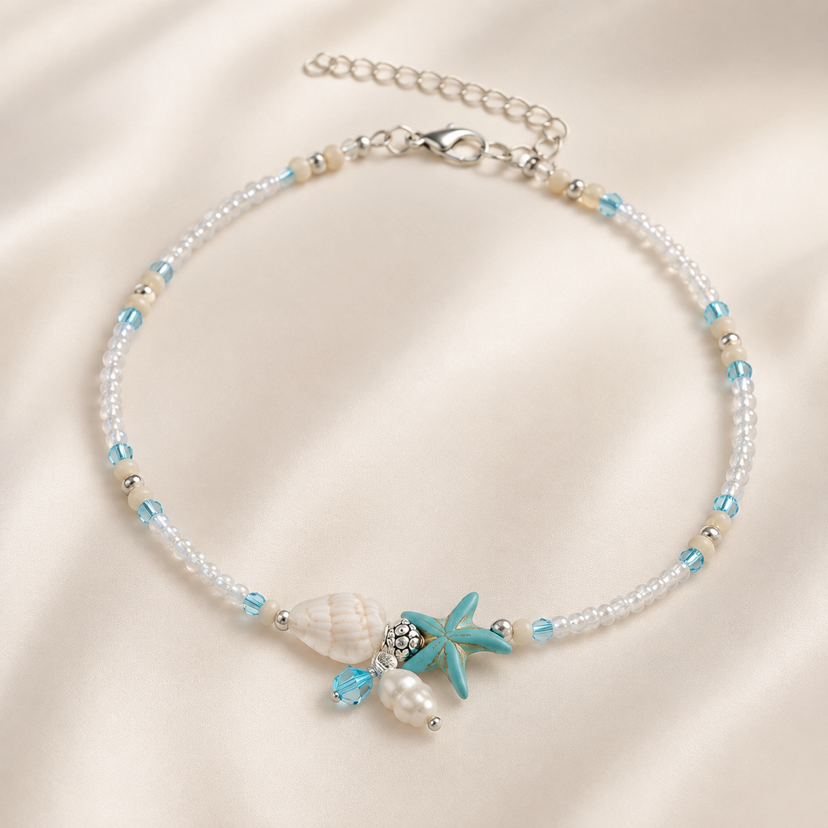 Mireva – Anklet with star, shell and natural stones