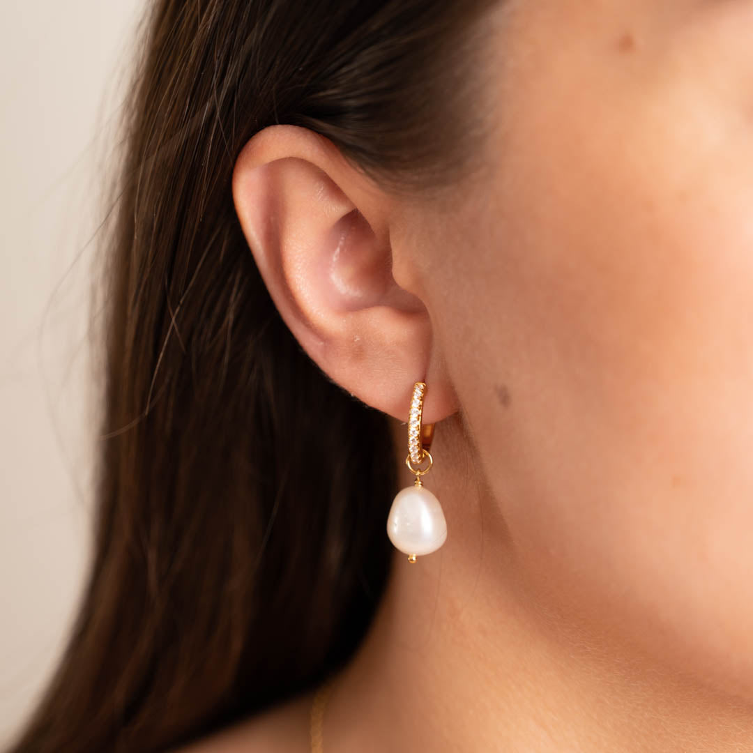 Cubic Zirconia Pearl Earrings - Golden Pearl Zirconia