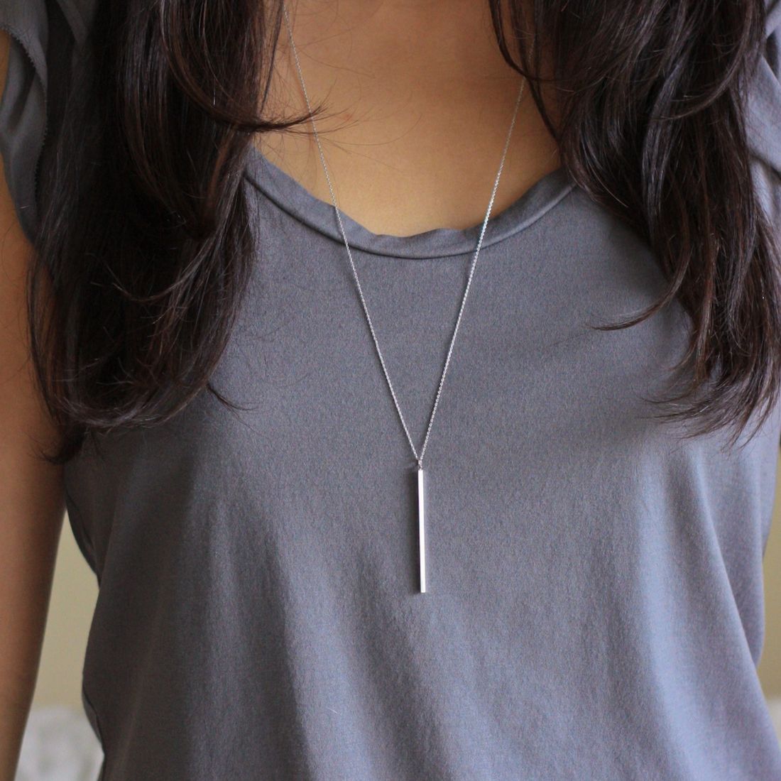 Thin Bar Necklace - Vertical Bar Necklace