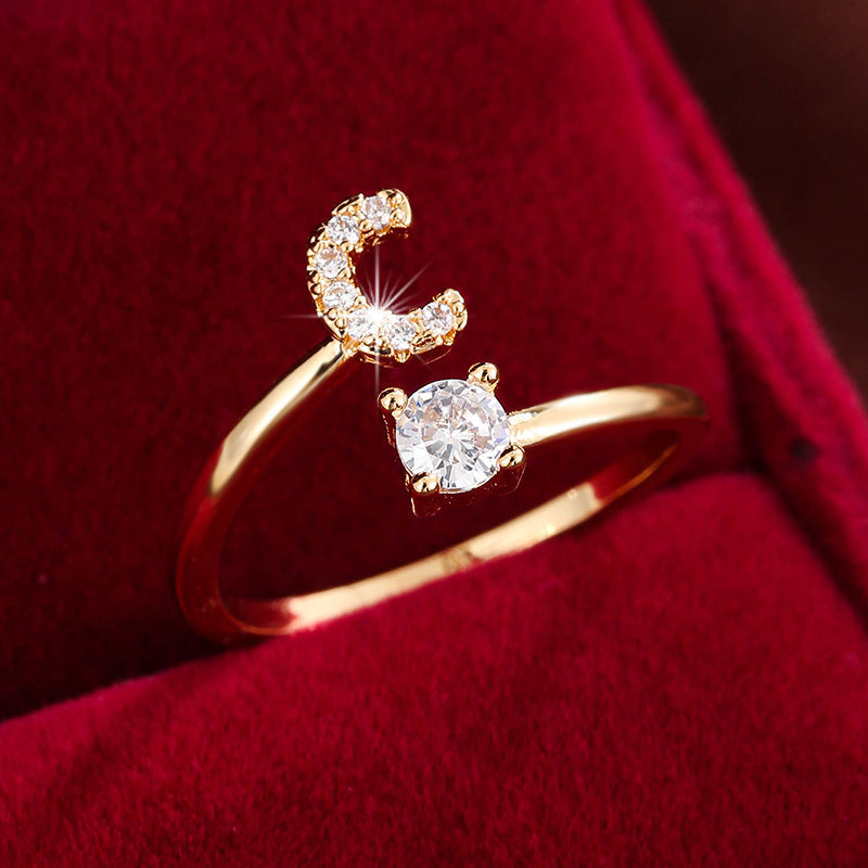 Nova – Modern open ring with initial and cubic zirconias