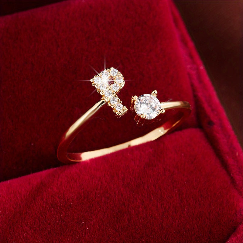 Nova – Modern open ring with initial and cubic zirconias