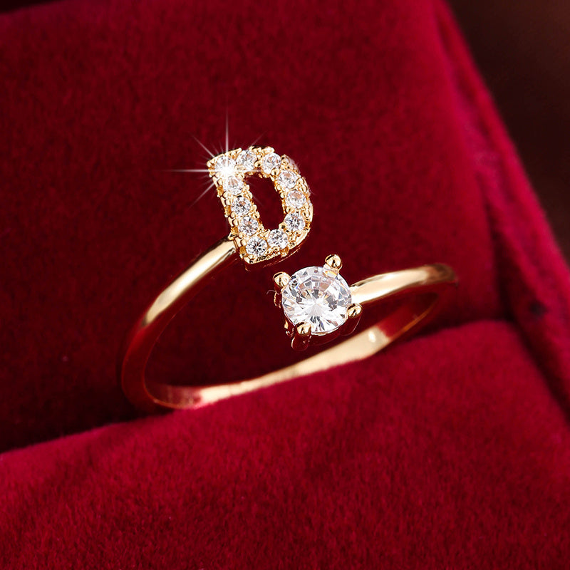 Nova – Modern open ring with initial and cubic zirconias