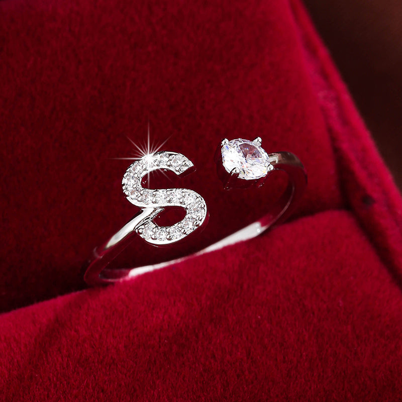 Nova – Modern open ring with initial and cubic zirconias