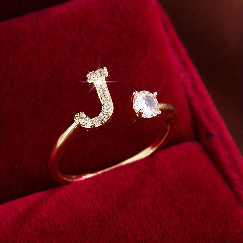 Nova – Modern open ring with initial and cubic zirconias