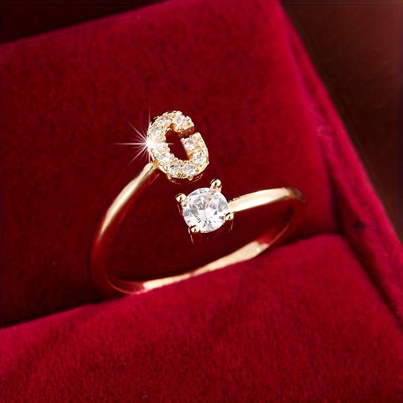 Nova – Modern open ring with initial and cubic zirconias