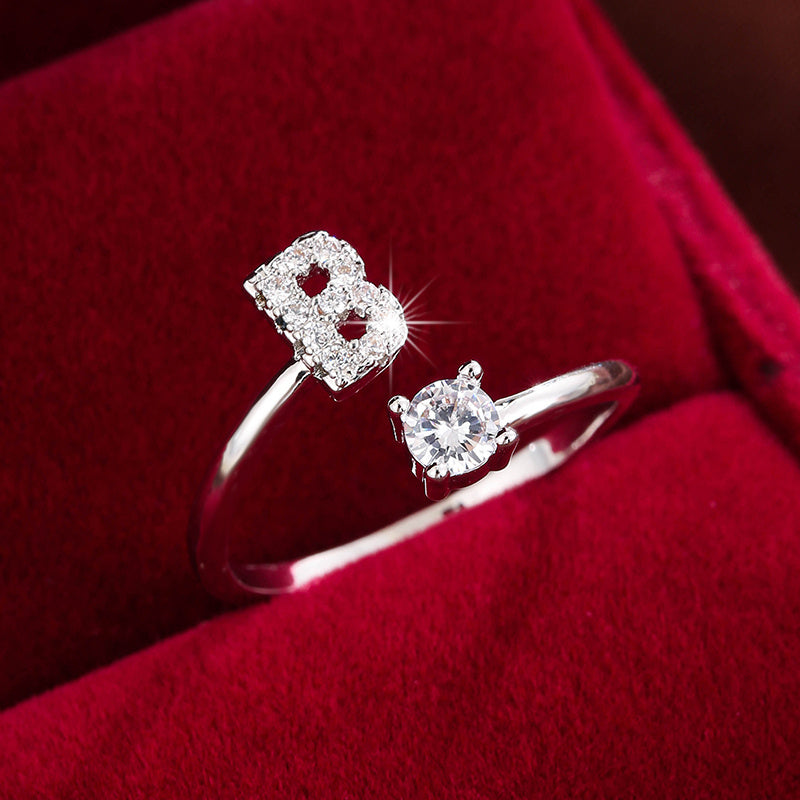 Nova – Modern open ring with initial and cubic zirconias