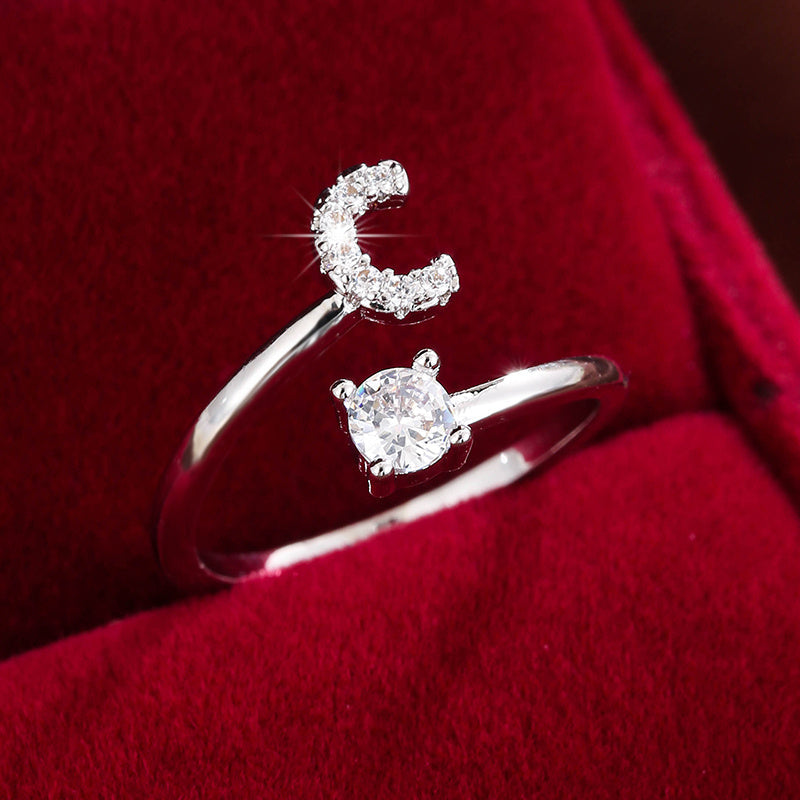 Nova – Modern open ring with initial and cubic zirconias