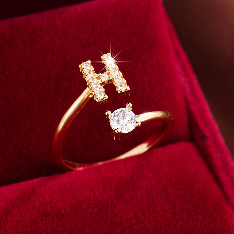 Nova – Modern open ring with initial and cubic zirconias