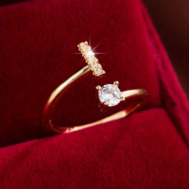 Nova – Modern open ring with initial and cubic zirconias