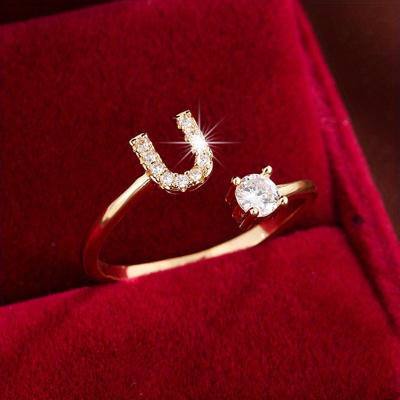Nova – Modern open ring with initial and cubic zirconias