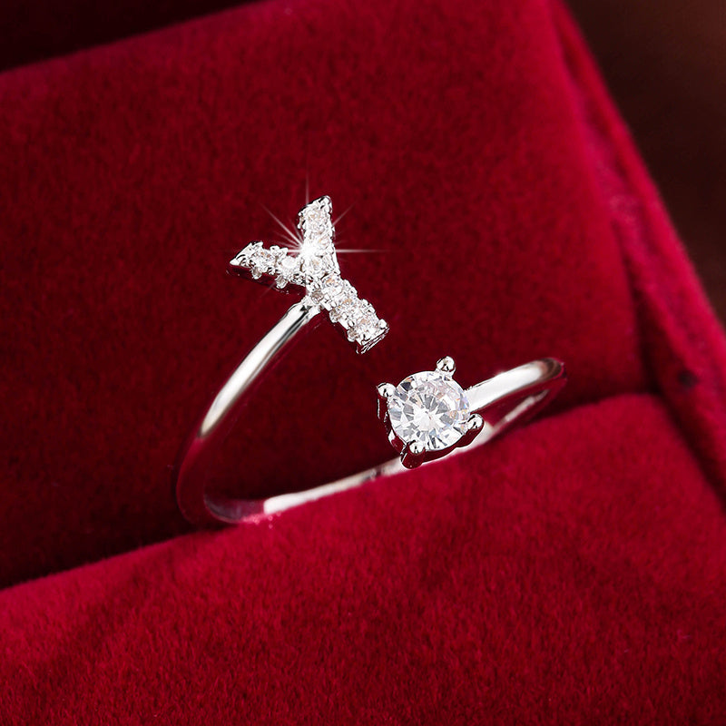 Nova – Modern open ring with initial and cubic zirconias