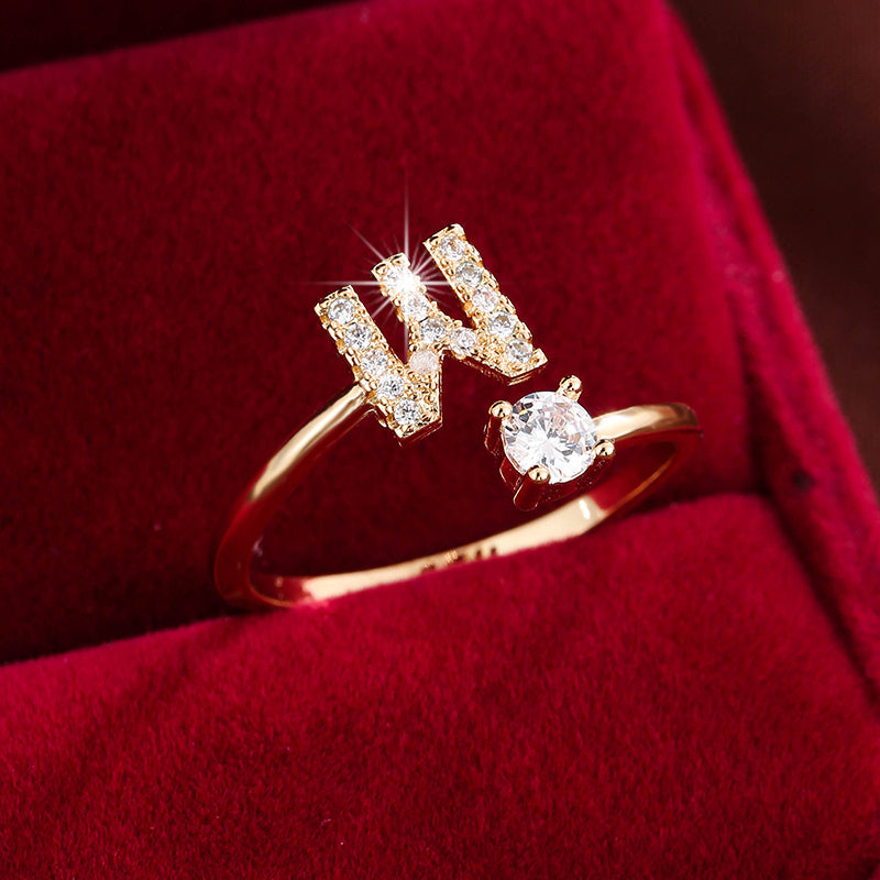Nova – Modern open ring with initial and cubic zirconias