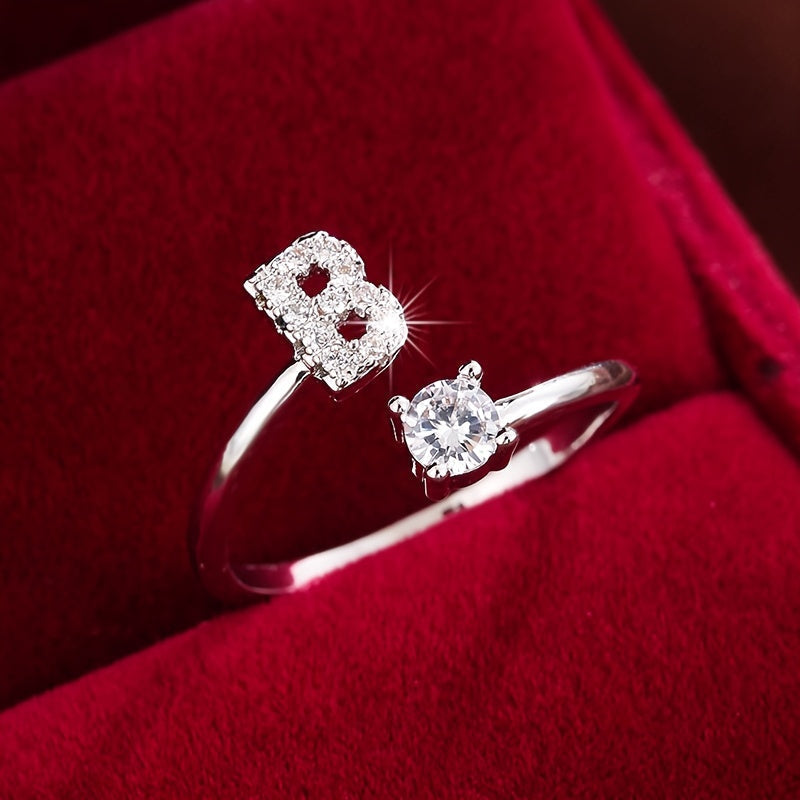 Nova – Modern open ring with initial and cubic zirconias