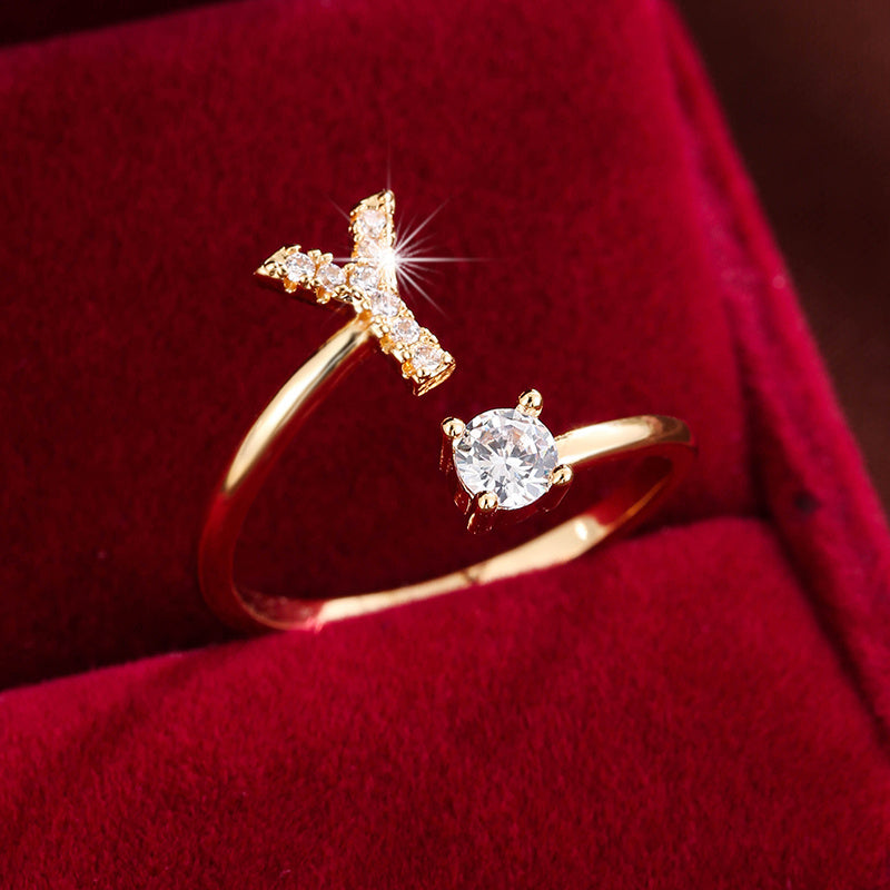 Nova – Modern open ring with initial and cubic zirconias