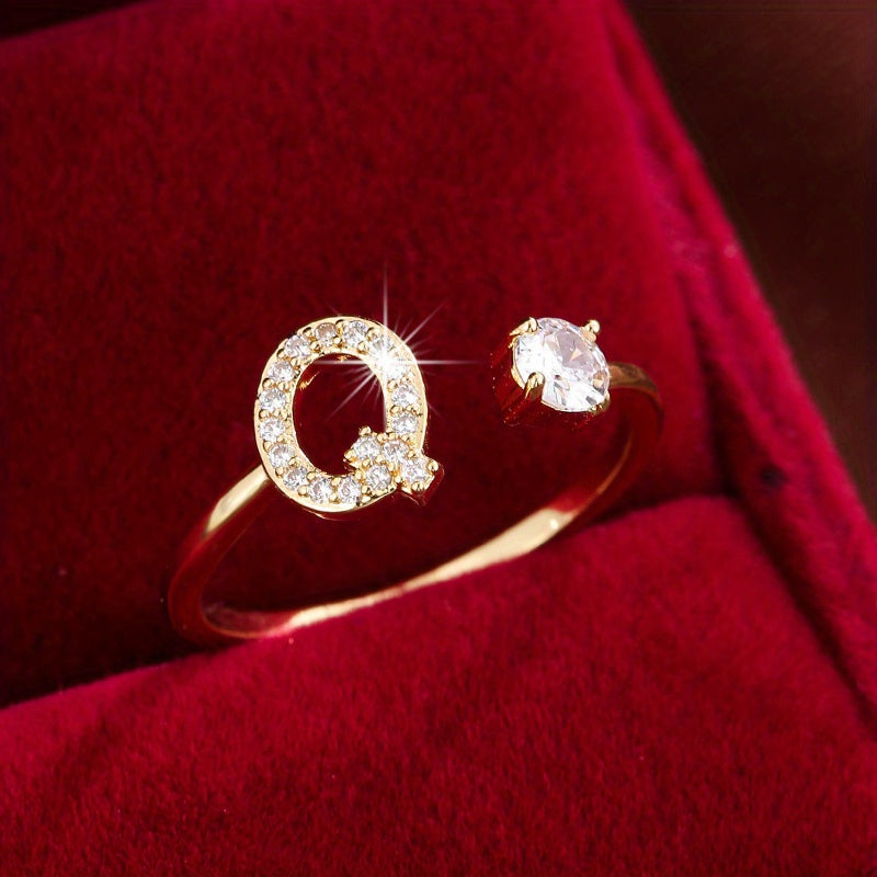 Nova – Modern open ring with initial and cubic zirconias