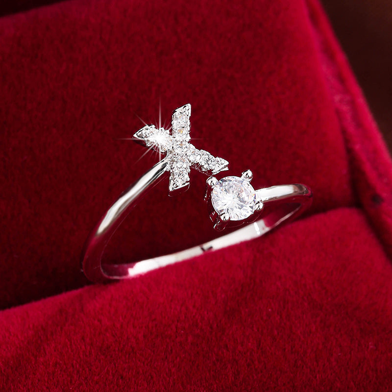 Nova – Modern open ring with initial and cubic zirconias