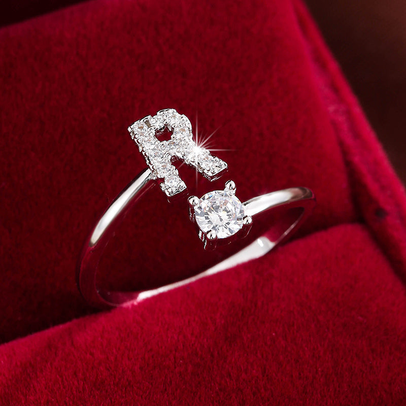 Nova – Modern open ring with initial and cubic zirconias